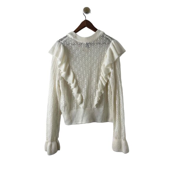 H&M Sweater Womens Size XXL Ivory White Pullover Longsleeve Ruffled Lacebook - Picture 1 of 10